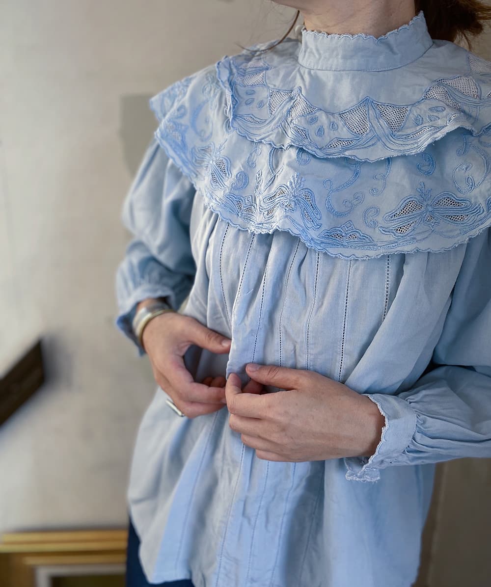 フランスアンティークブラウスフリルレースブラウスFrenchVintageblouse