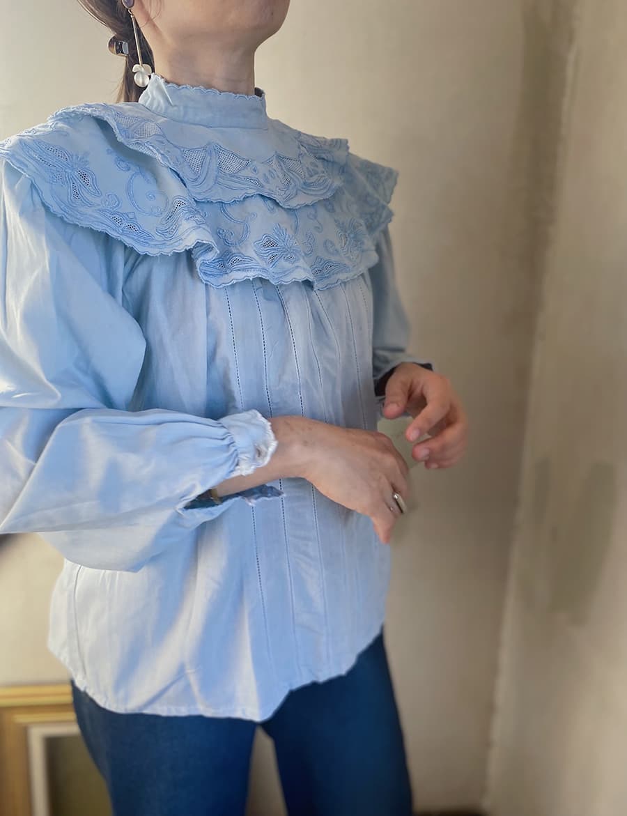 フランスアンティークブラウスフリルレースブラウスFrenchVintageblouse
