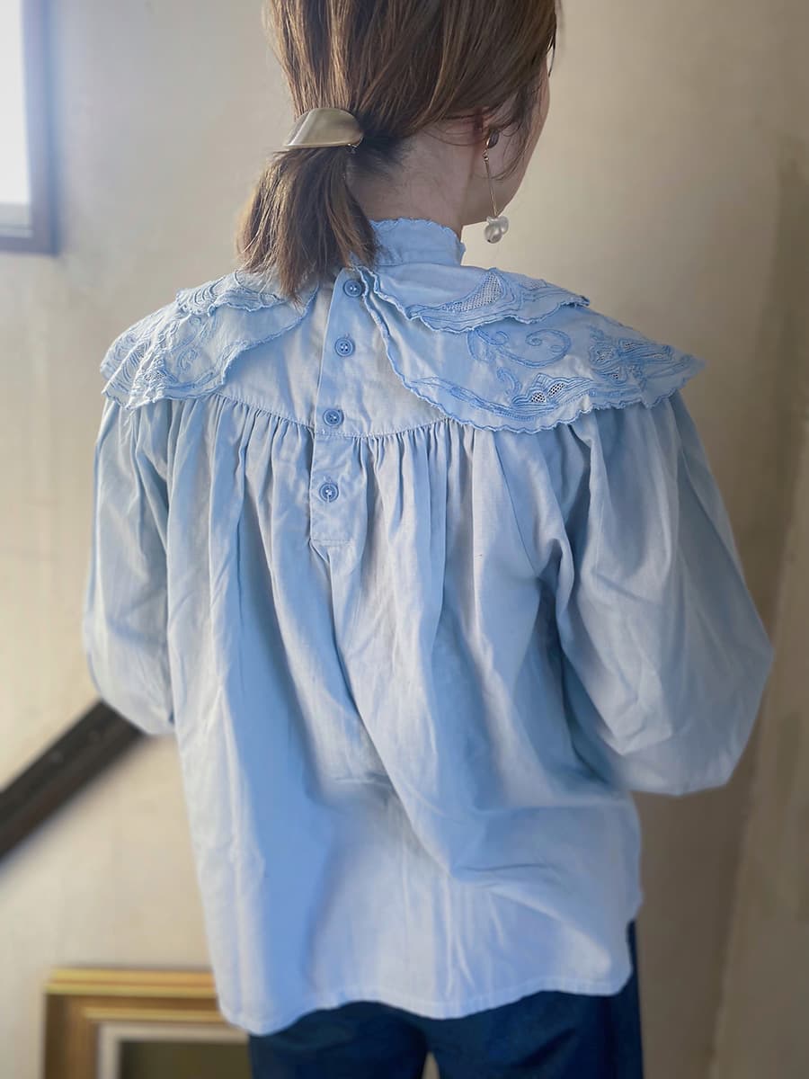 フランスアンティークブラウスフリルレースブラウスFrenchVintageblouse