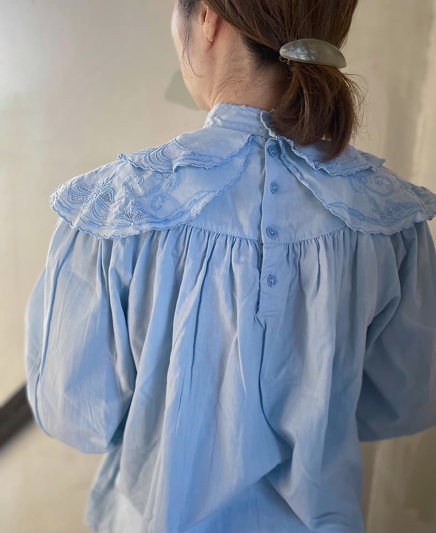 フランスアンティークブラウスフリルレースブラウスFrenchVintageblouse