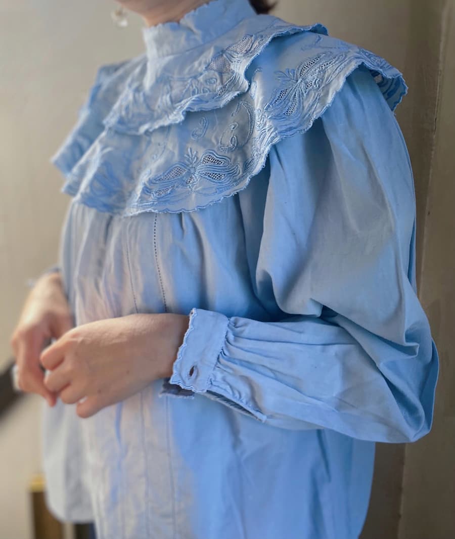 フランスアンティークブラウスフリルレースブラウスFrenchVintageblouse