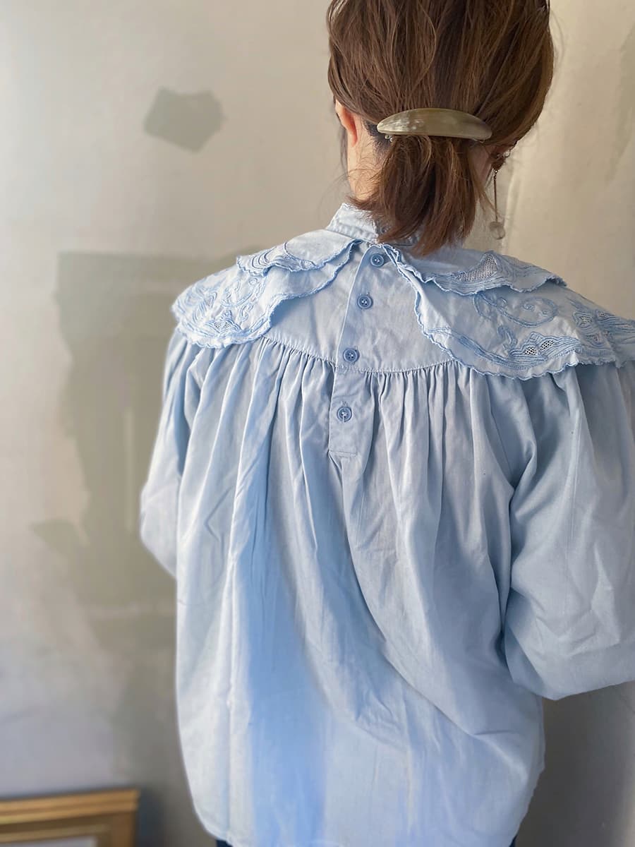 フランスアンティークブラウスフリルレースブラウスFrenchVintageblouse