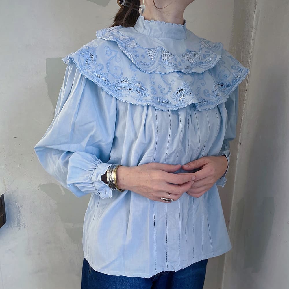 フランスアンティークブラウスフリルレースブラウスFrenchVintageblouse