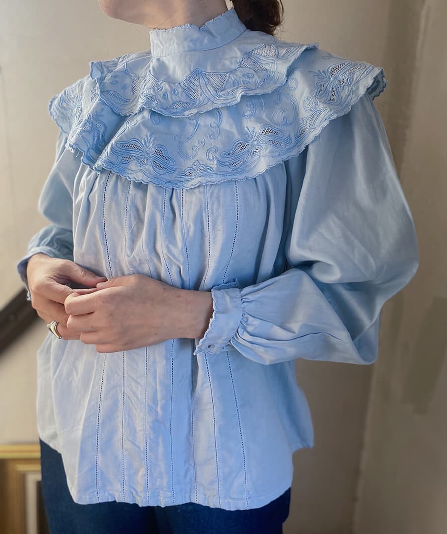 フランスアンティークブラウスフリルレースブラウスFrenchVintageblouse