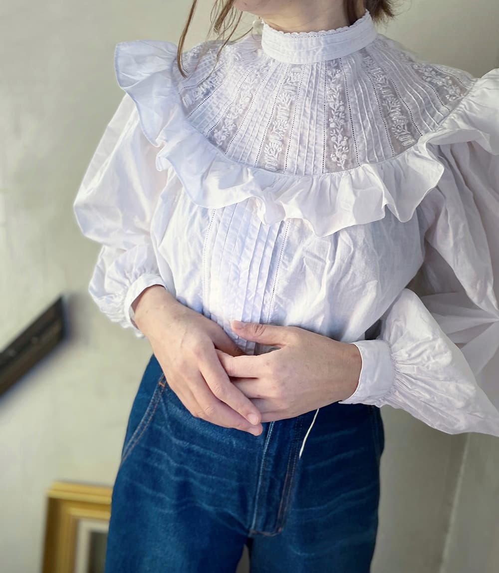 フランスヴィンテージレースブラウスアンティークブラウス