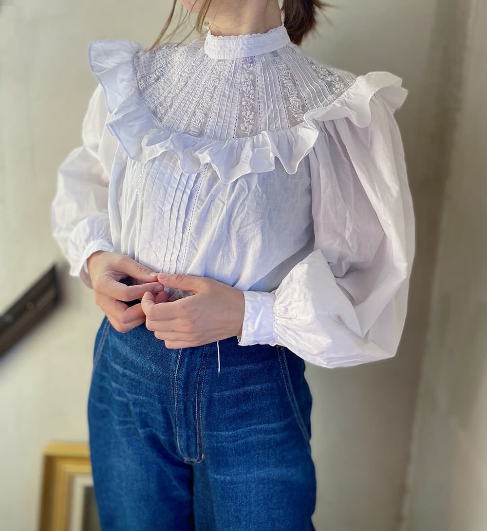 フランスヴィンテージレースブラウスアンティークブラウス