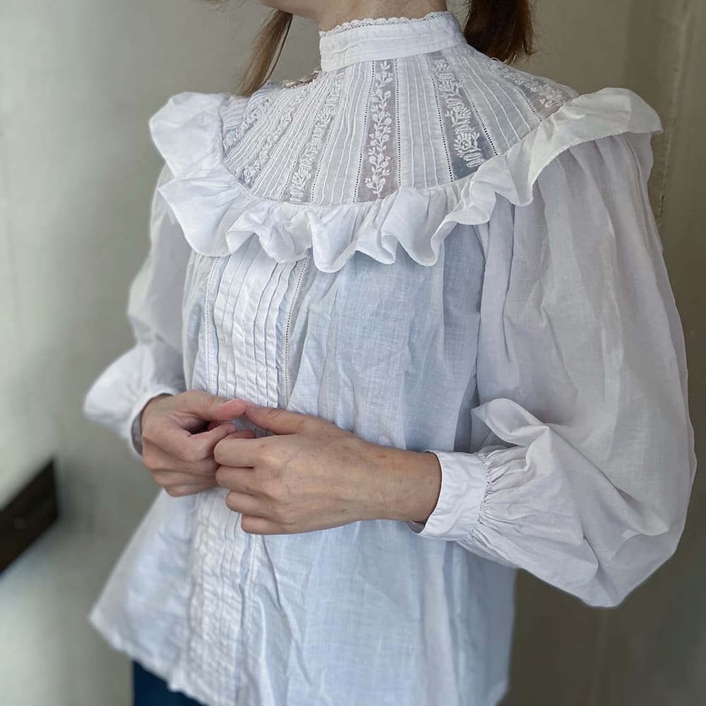 フランスヴィンテージレースブラウスアンティークブラウス