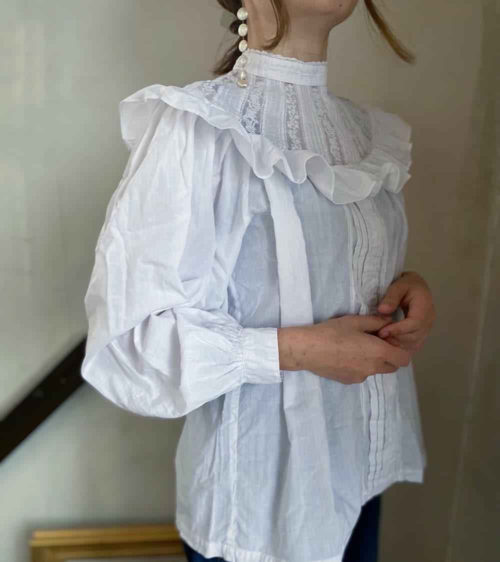 フランスヴィンテージレースブラウスアンティークブラウス