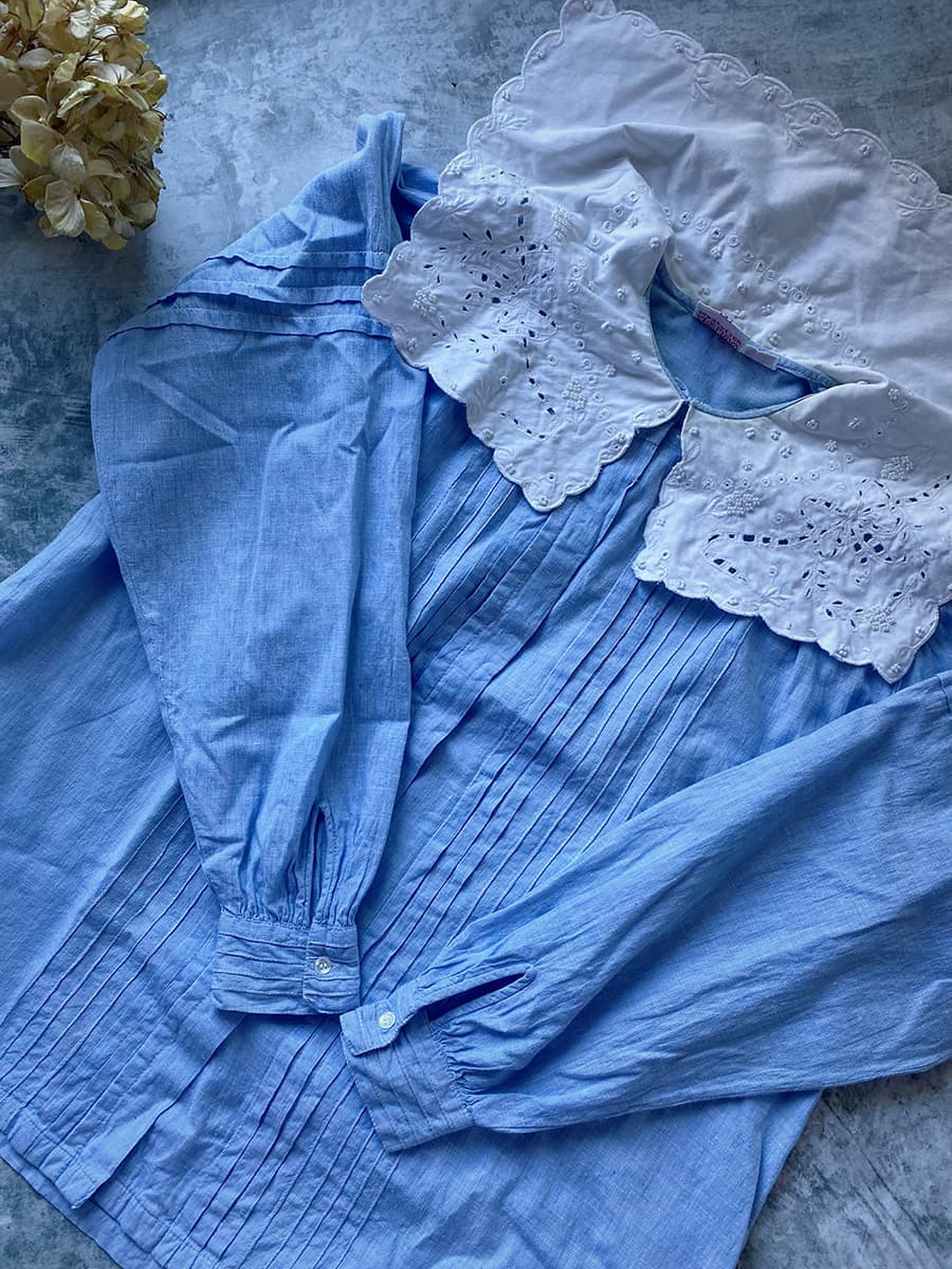 フランスヴィンテージセーラーカラーブラウスフリルレースブラウスFrenchVintageblouse