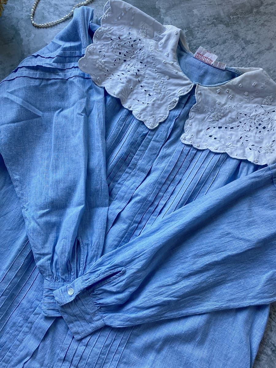 フランスヴィンテージセーラーカラーブラウスフリルレースブラウスFrenchVintageblouse