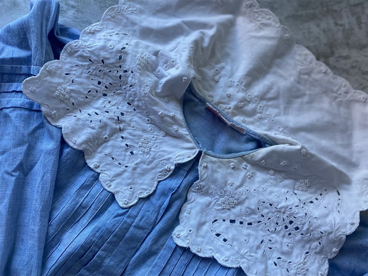 フランスヴィンテージセーラーカラーブラウスフリルレースブラウスFrenchVintageblouse