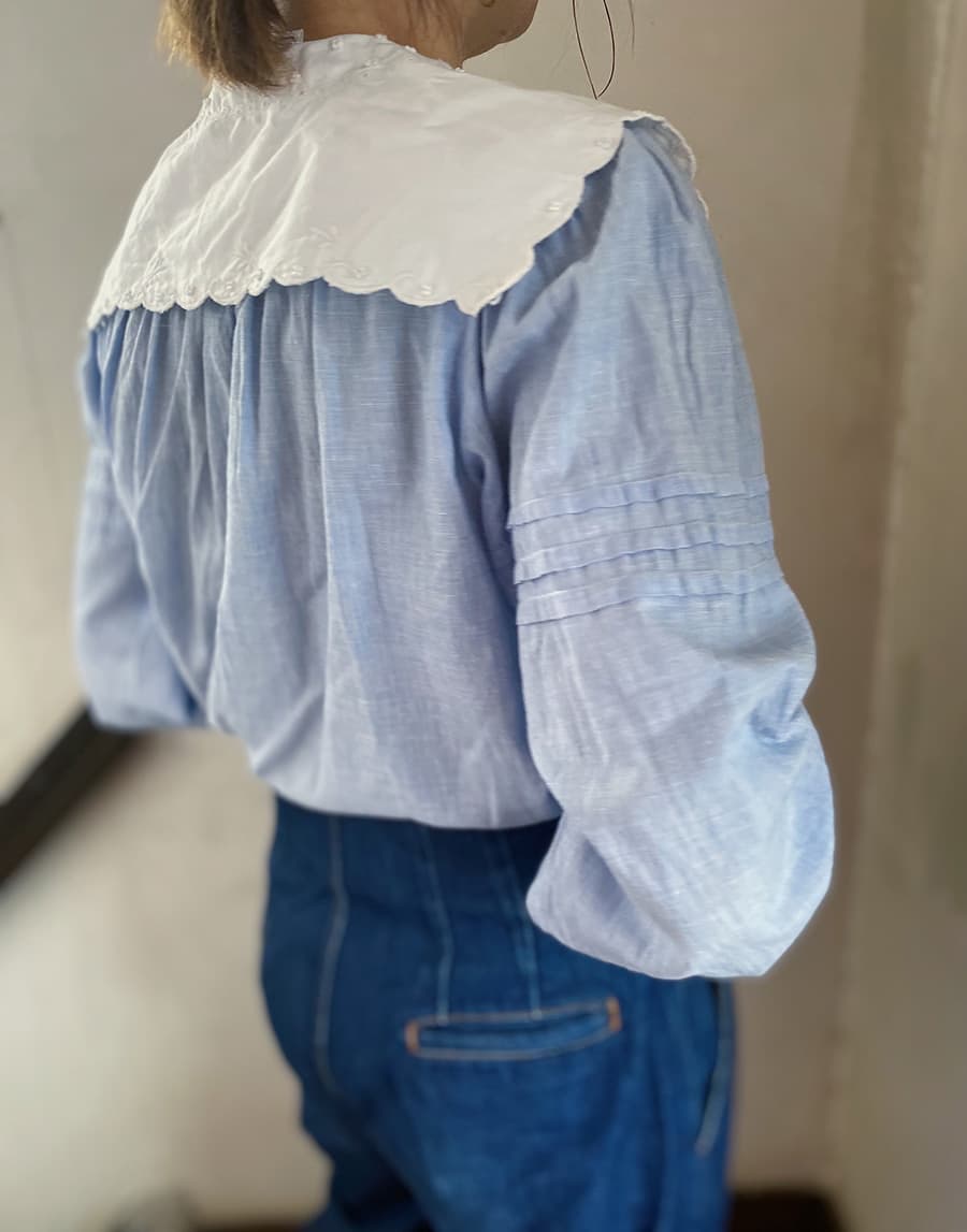 フランスヴィンテージセーラーカラーブラウスフリルレースブラウスFrenchVintageblouse