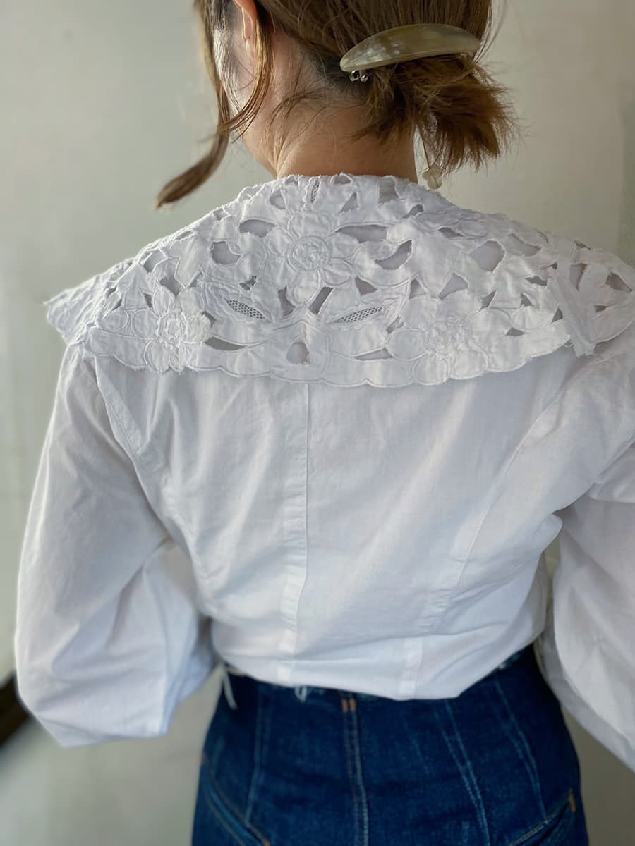 フランスヴィンテージブラウスフリルレースブラウスFrenchVintageblouse