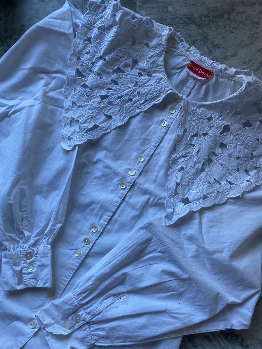フランスヴィンテージブラウスフリルレースブラウスFrenchVintageblouse