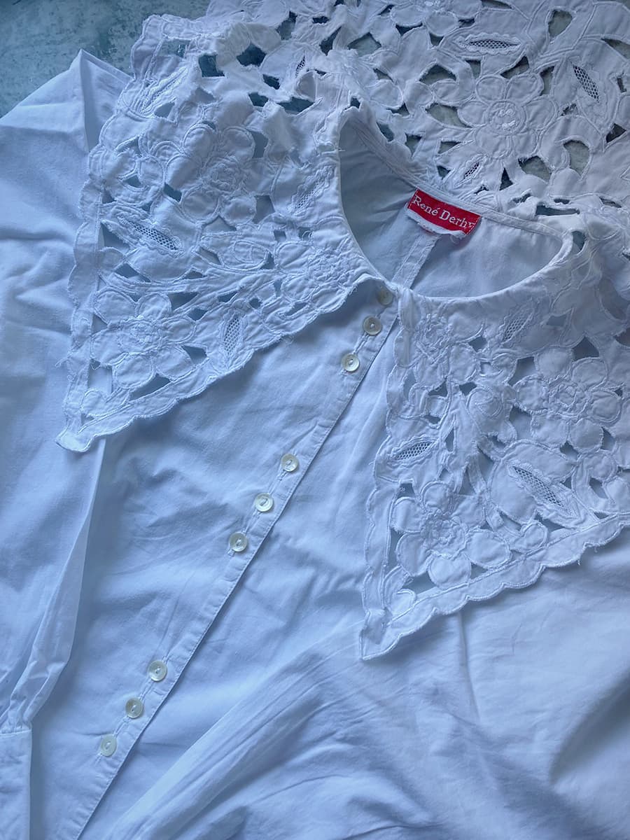 フランスヴィンテージブラウスフリルレースブラウスFrenchVintageblouse
