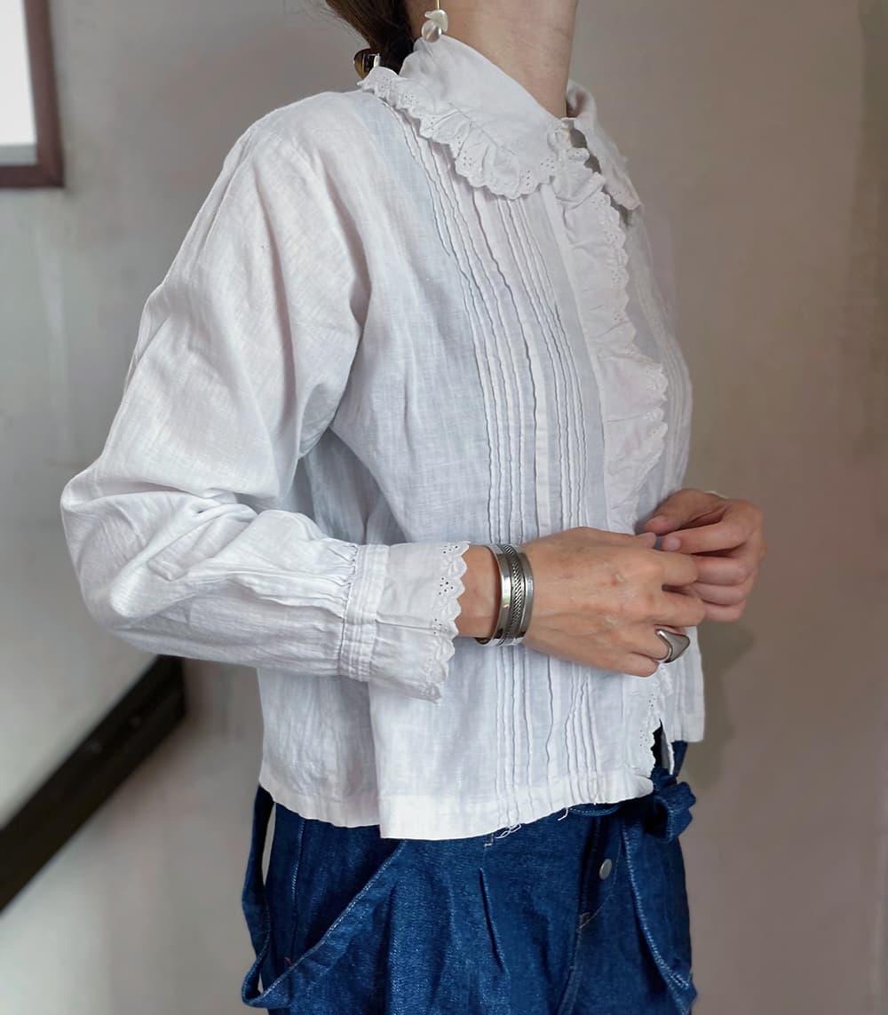フランスヴィンテージブラウスフリルレースブラウスFrenchVintageblouse
