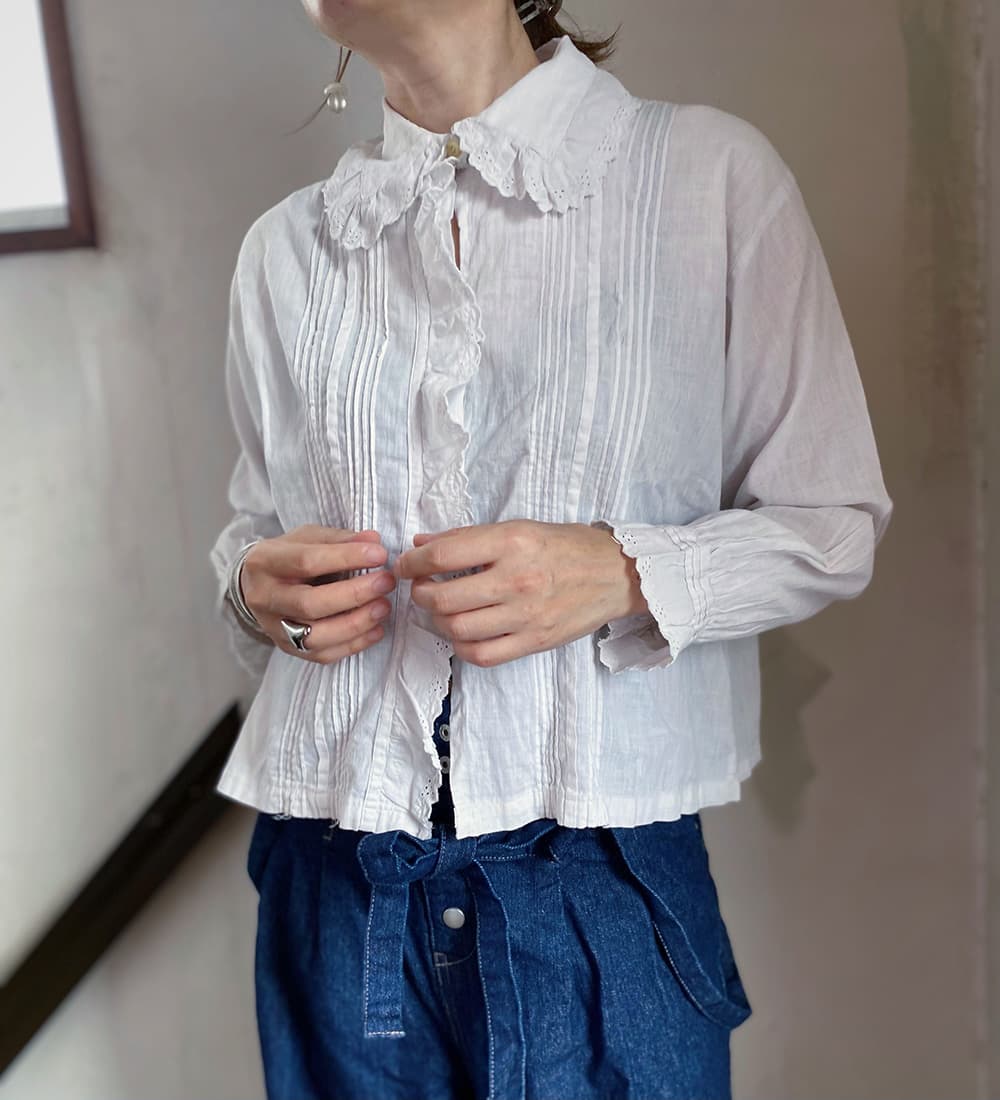 フランスヴィンテージブラウスフリルレースブラウスFrenchVintageblouse