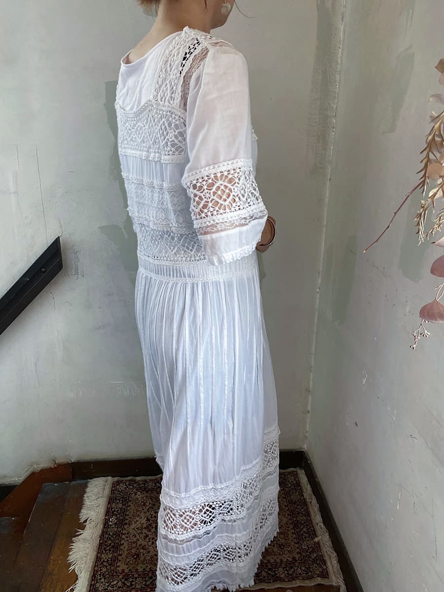 Vintagecrochetlacemaxidressヴィンテージレースマキシドレス