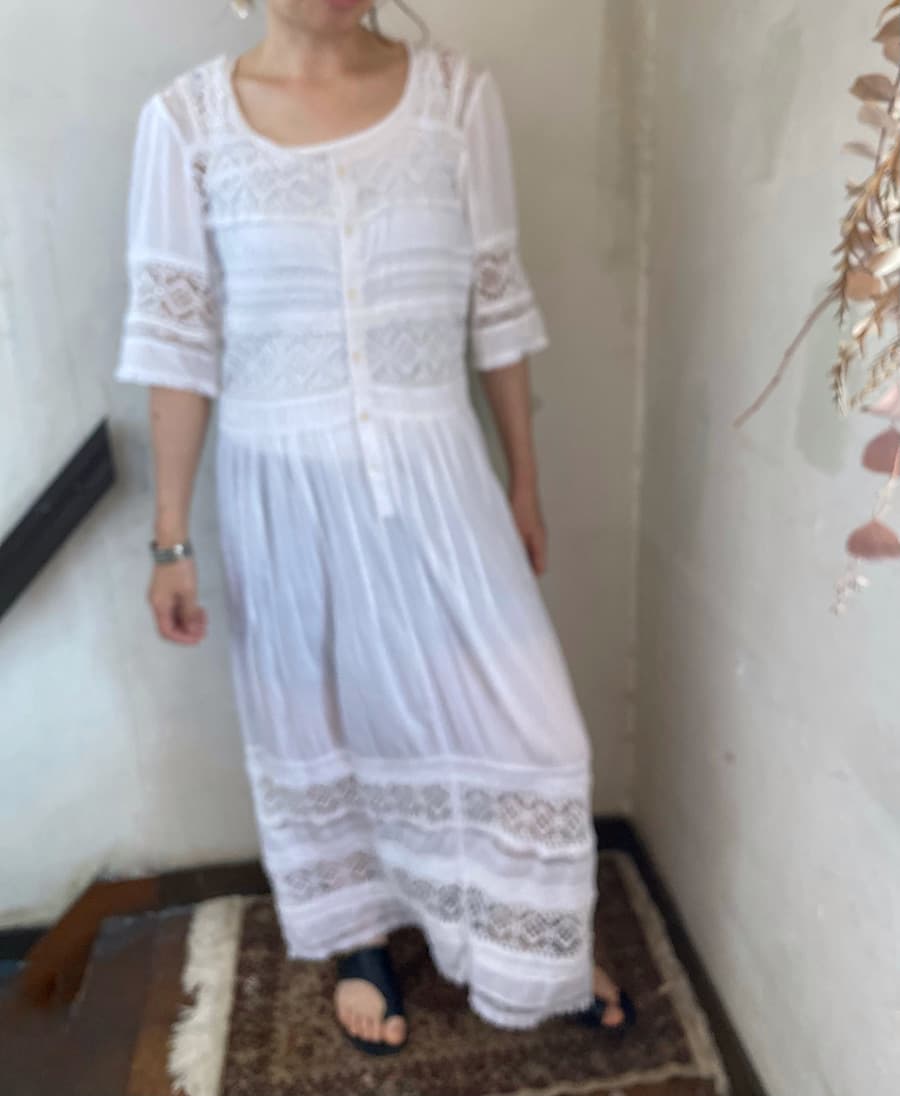 Vintagecrochetlacemaxidressヴィンテージレースマキシドレス