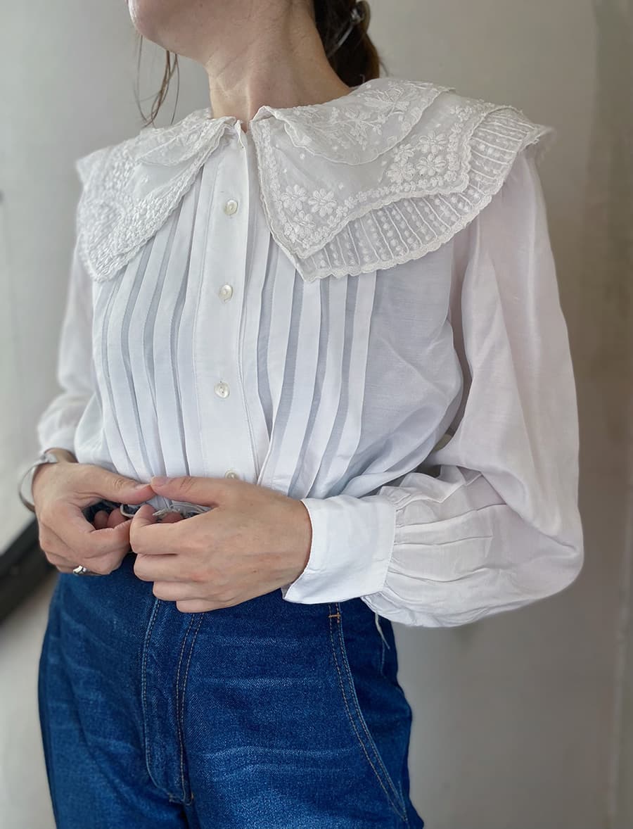 フランスアンティークブラウスフリルレースブラウスFrenchVintageblouse