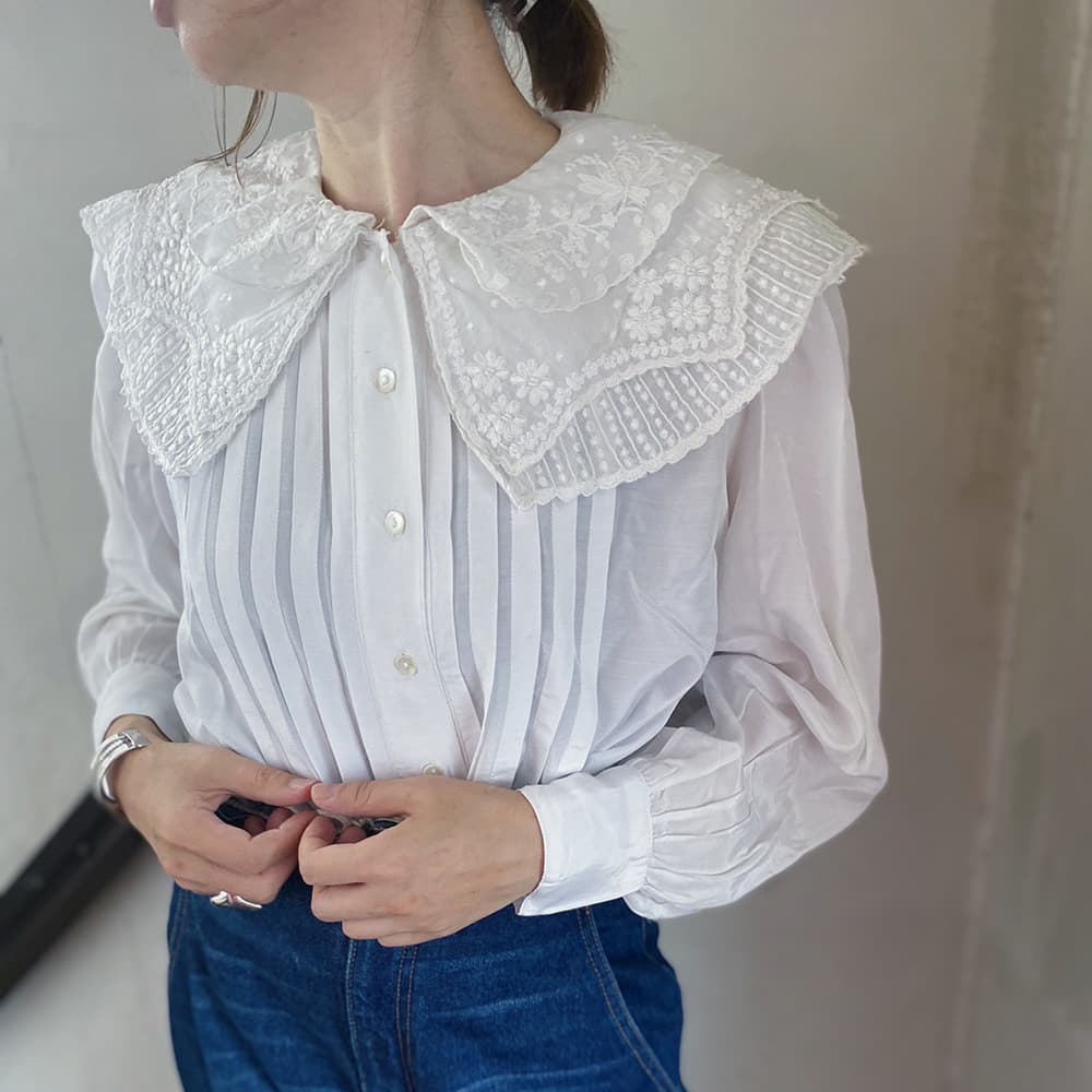 フランスアンティークブラウスフリルレースブラウスFrenchVintageblouse