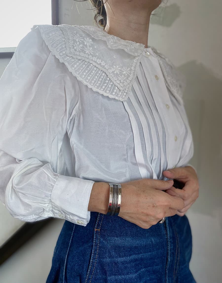 フランスアンティークブラウスフリルレースブラウスFrenchVintageblouse