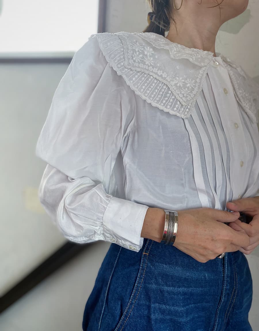 フランスアンティークブラウスフリルレースブラウスFrenchVintageblouse