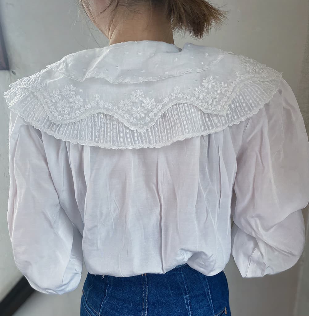 フランスアンティークブラウスフリルレースブラウスFrenchVintageblouse