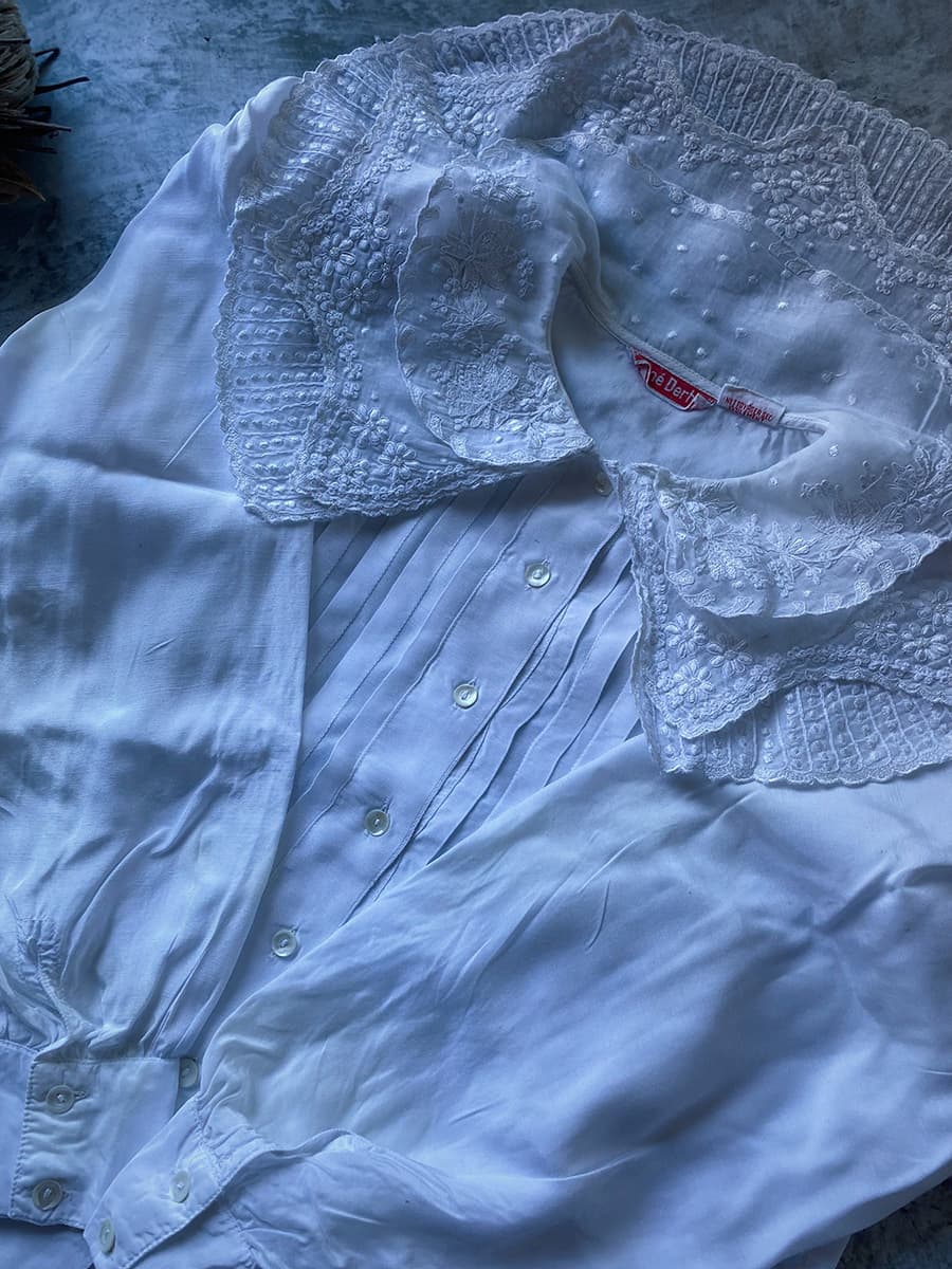 フランスアンティークブラウスフリルレースブラウスFrenchVintageblouse