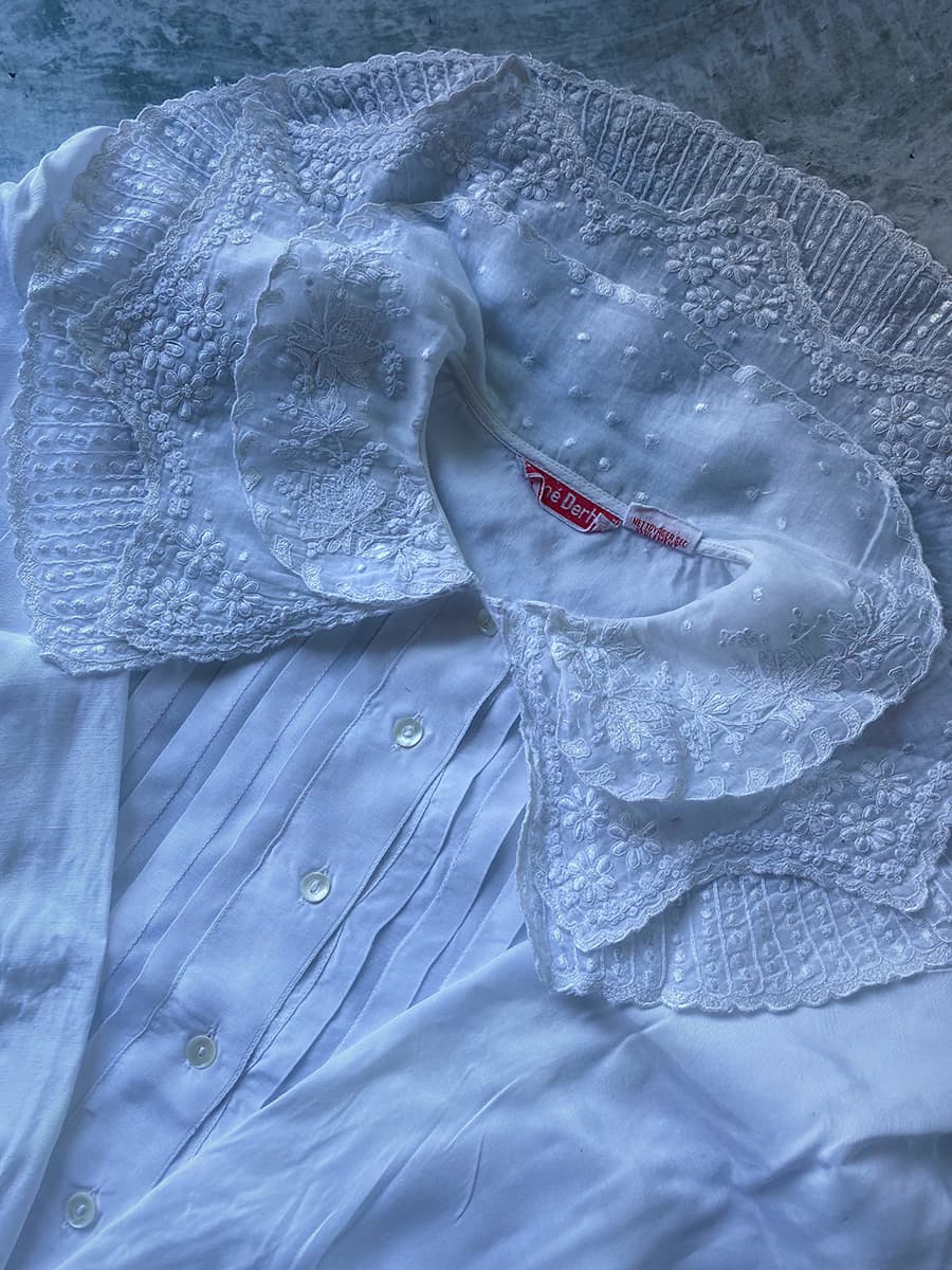 フランスアンティークブラウスフリルレースブラウスFrenchVintageblouse