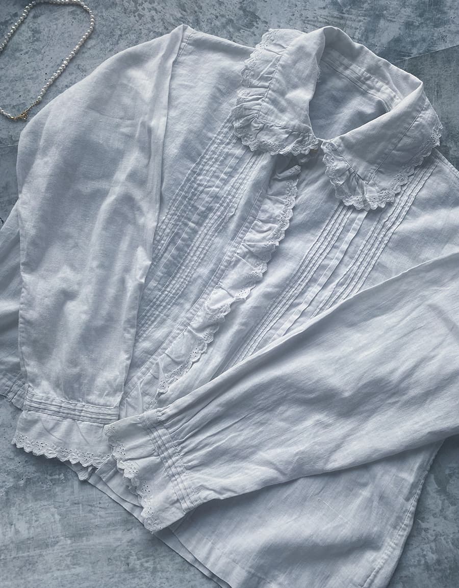 フランスアンティークブラウスフリルレースブラウスFrenchVintageblouse
