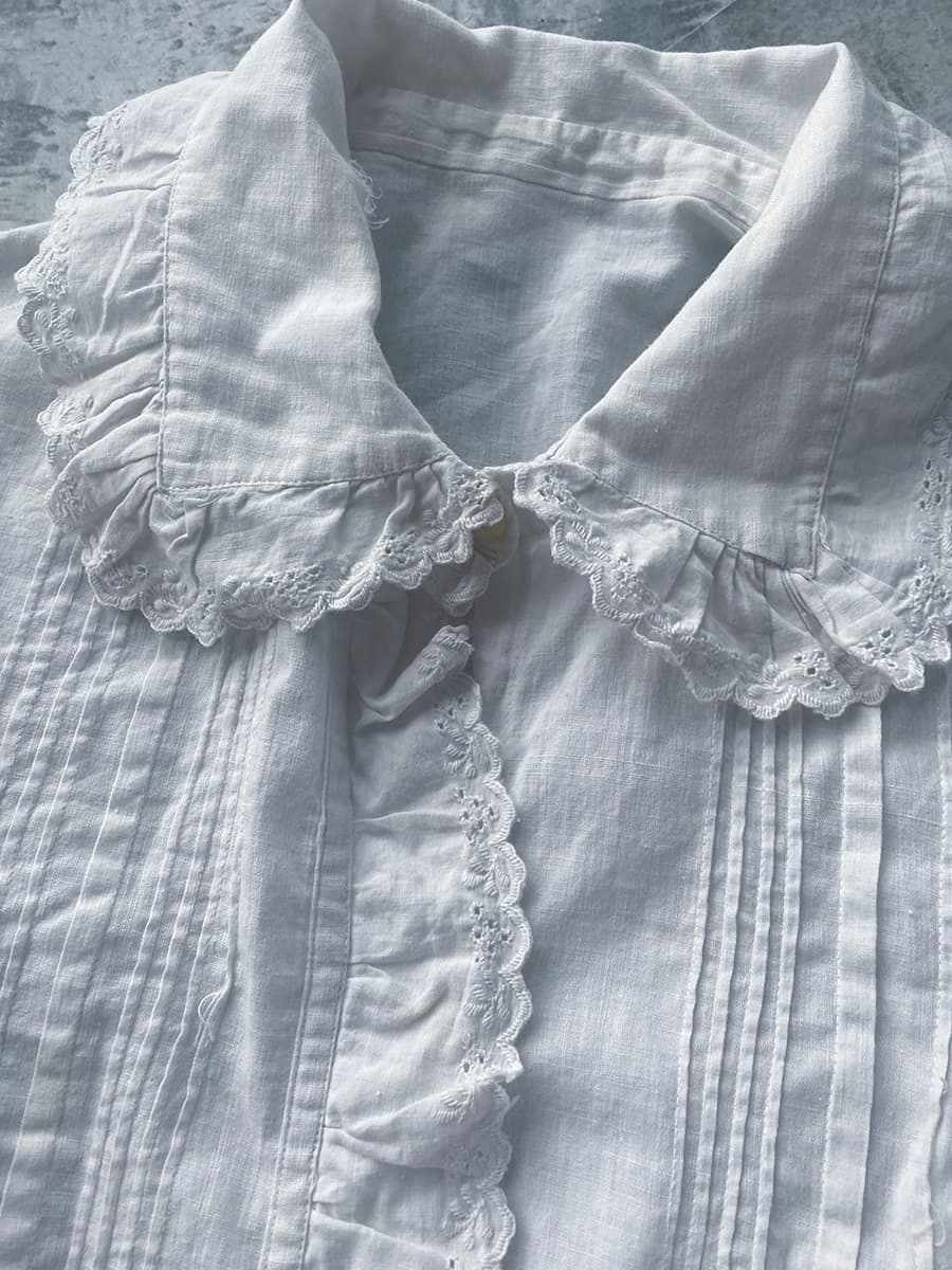 フランスアンティークブラウスフリルレースブラウスFrenchVintageblouse