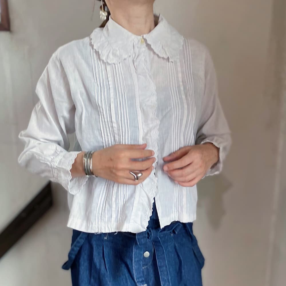 フランスアンティークブラウスフリルレースブラウスFrenchVintageblouse