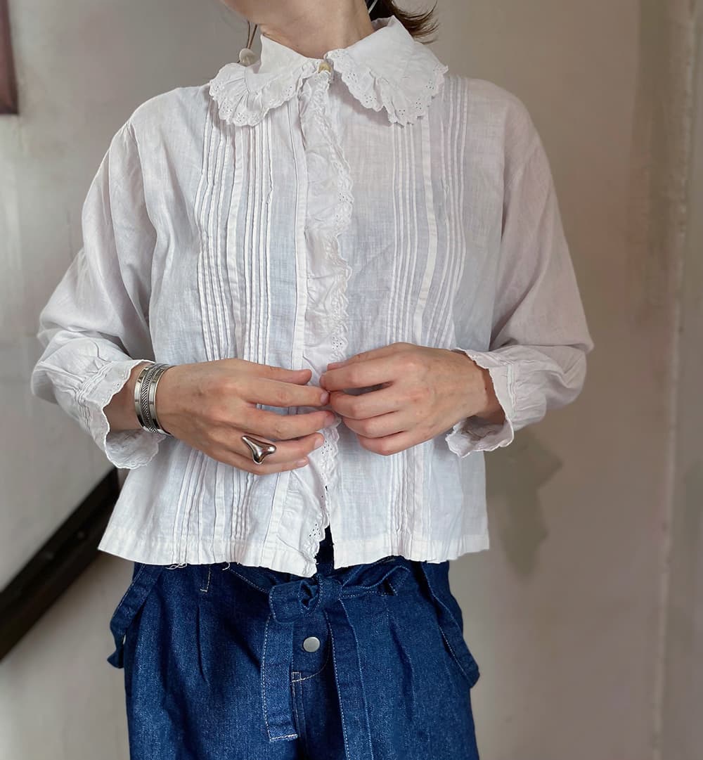 フランスアンティークブラウスフリルレースブラウスFrenchVintageblouse