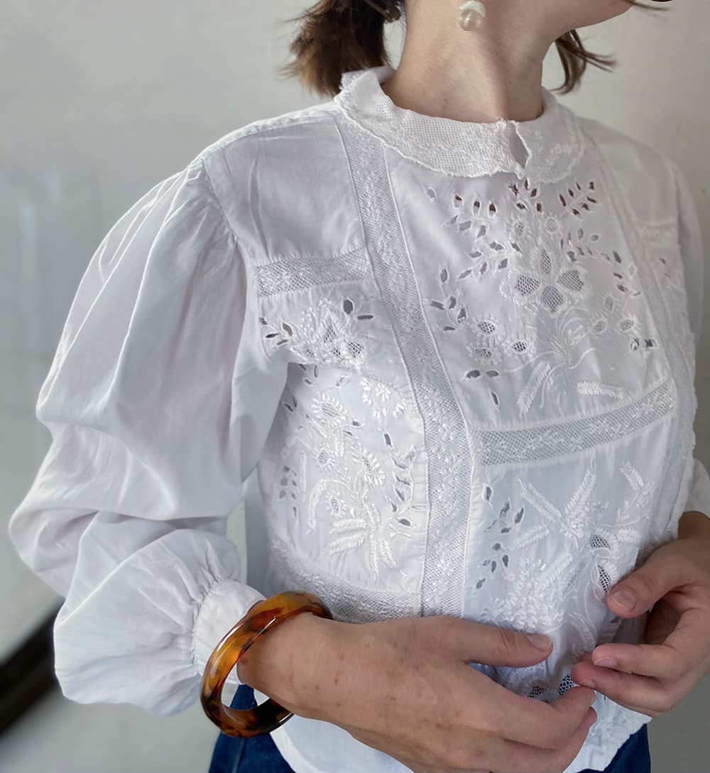 フランスアンティークブラウスフリルレースブラウスFrenchVintageblouse