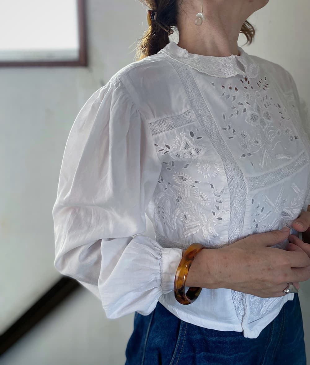 フランスアンティークブラウスフリルレースブラウスFrenchVintageblouse