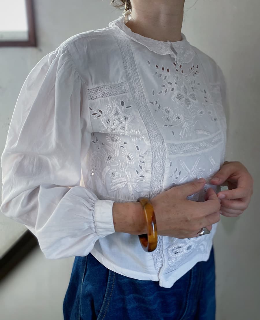 フランスアンティークブラウスフリルレースブラウスFrenchVintageblouse