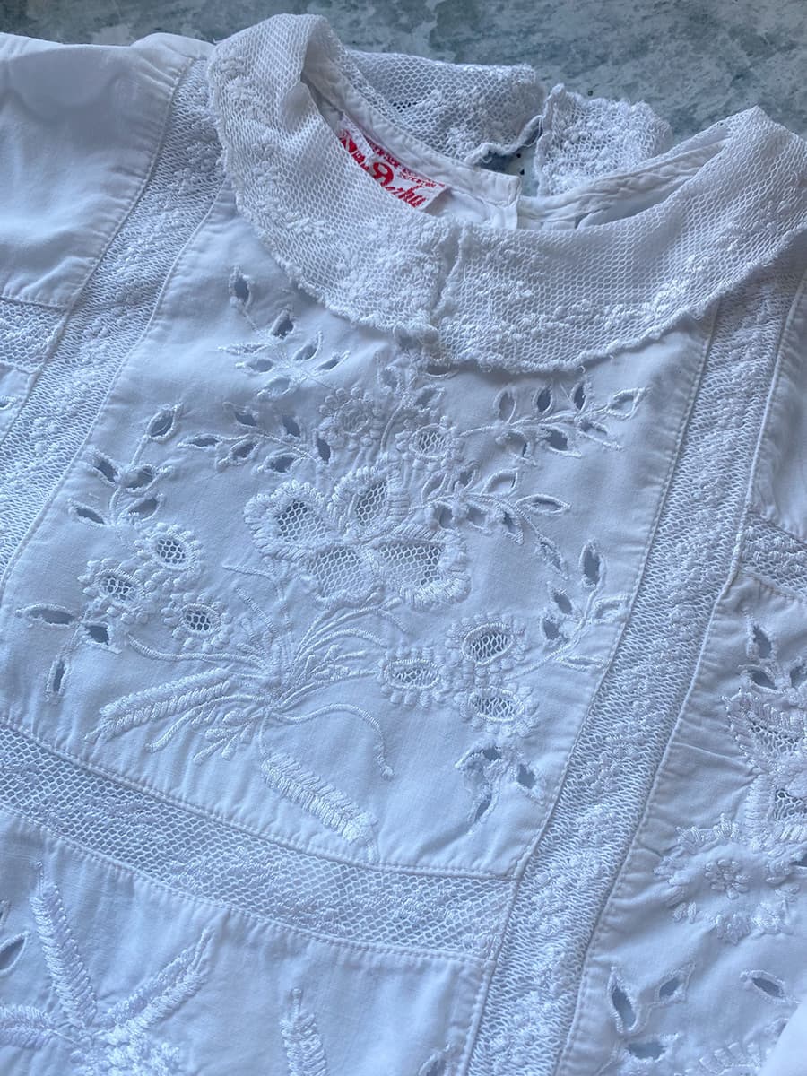 フランスアンティークブラウスフリルレースブラウスFrenchVintageblouse