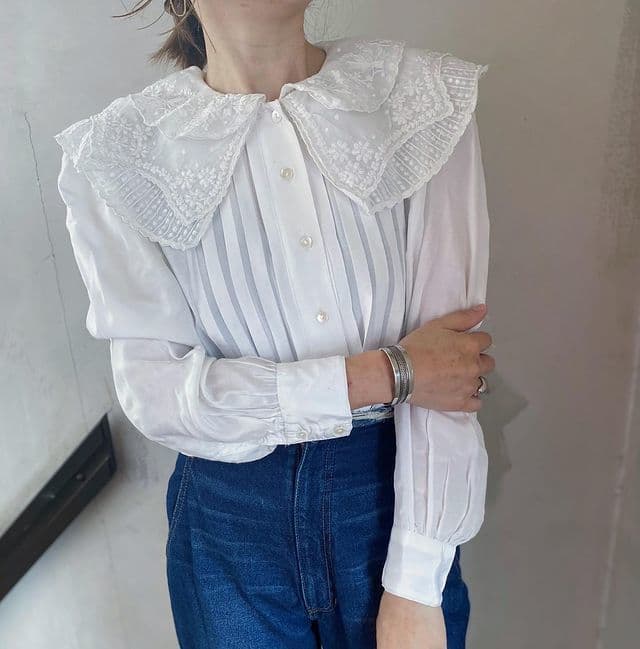フランスアンティークブラウスフリルレースブラウスFrenchVintageblouse