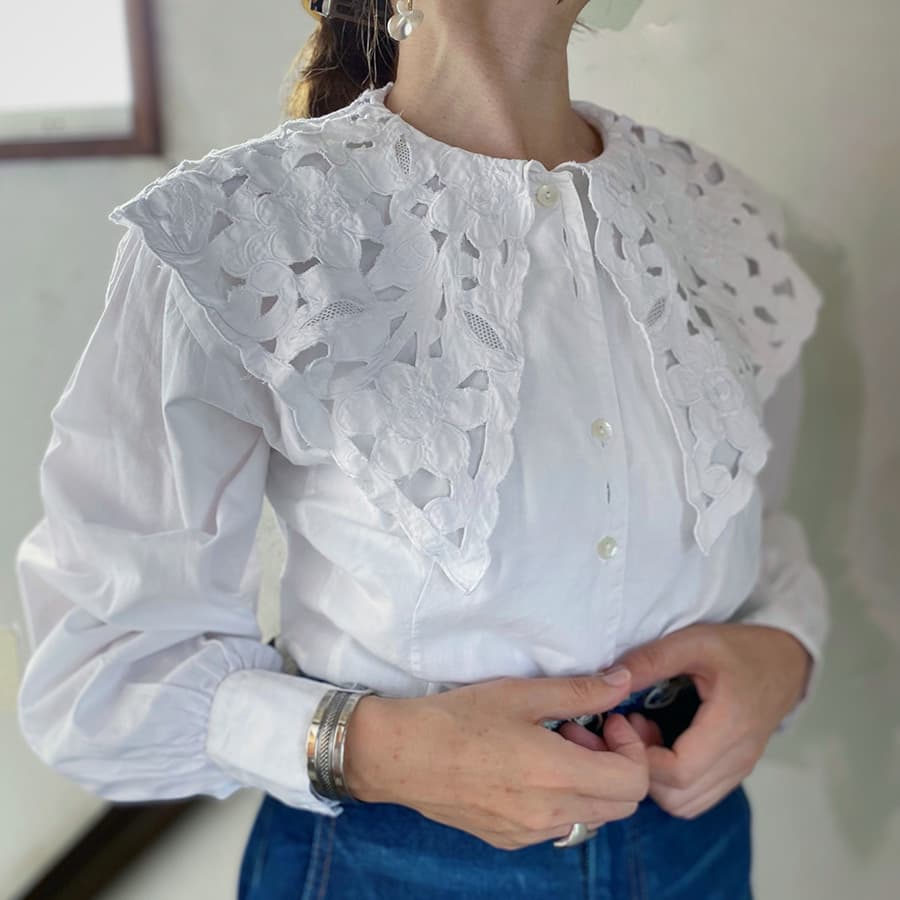 FrenchAntiqueCottonBlouseフレンチアンティークコットンブラウス