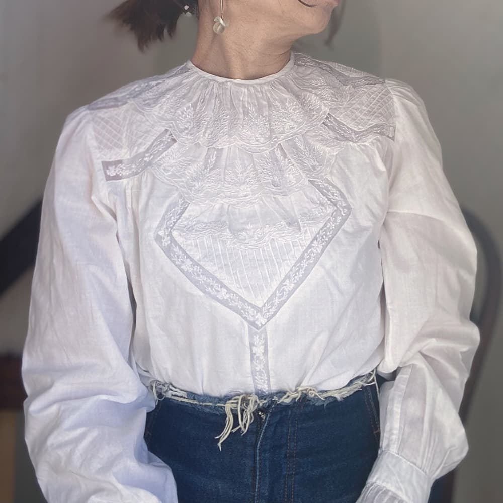 フランスアンティークブラウスフリルレースブラウスFrenchVintageblouse