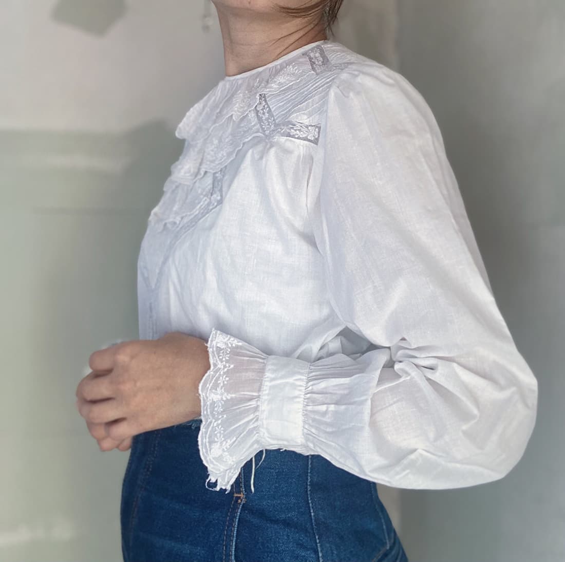 フランスアンティークブラウスフリルレースブラウスFrenchVintageblouse