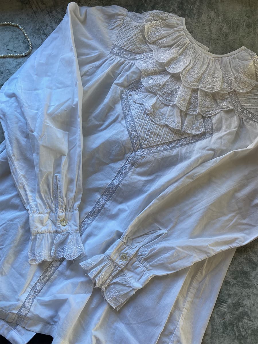 フランスアンティークブラウスフリルレースブラウスFrenchVintageblouse