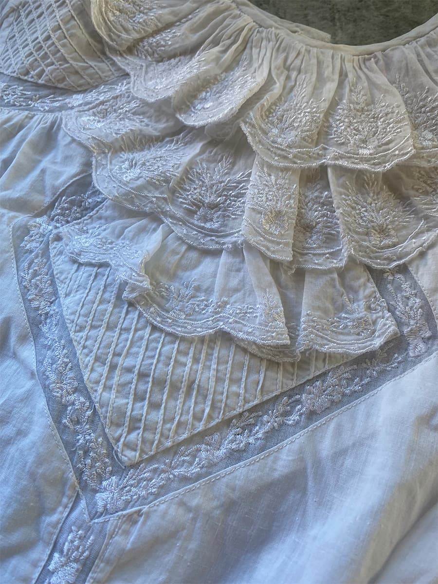 フランスアンティークブラウスフリルレースブラウスFrenchVintageblouse