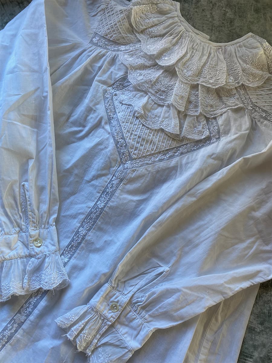フランスアンティークブラウスフリルレースブラウスFrenchVintageblouse
