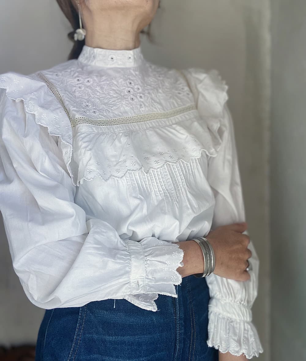 フランスアンティークブラウスフリルレースブラウス