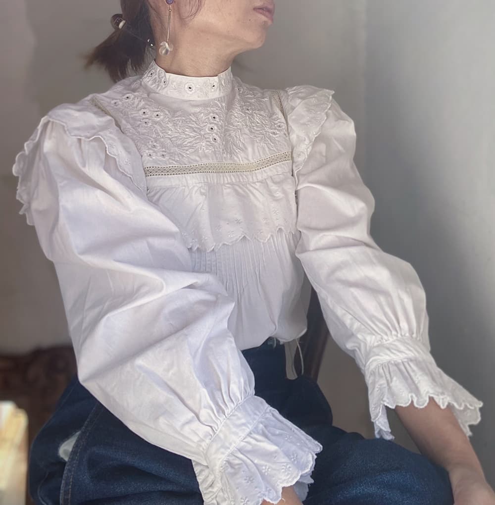 フランスアンティークブラウスフリルレースブラウス