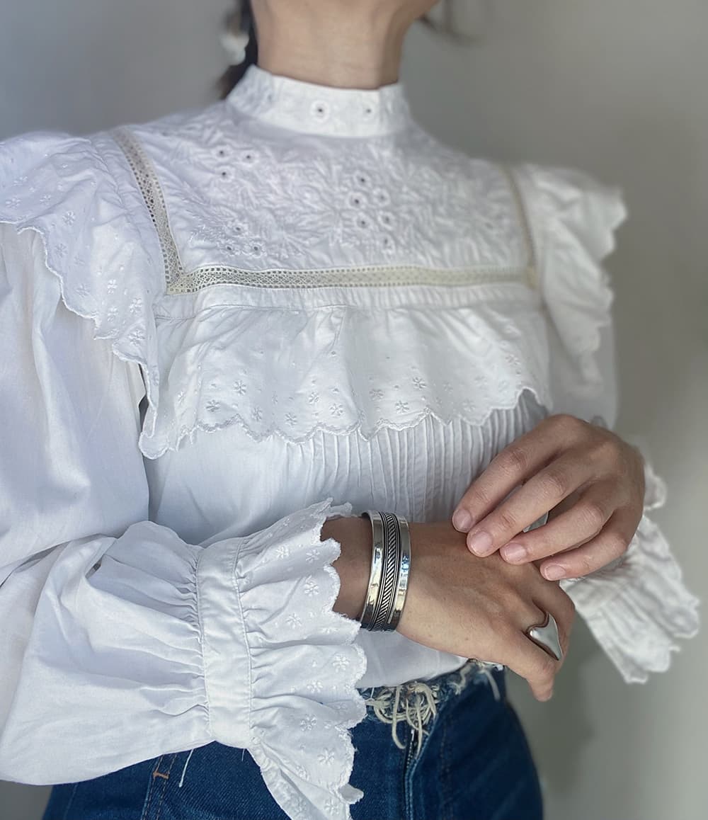フランスアンティークブラウスフリルレースブラウス
