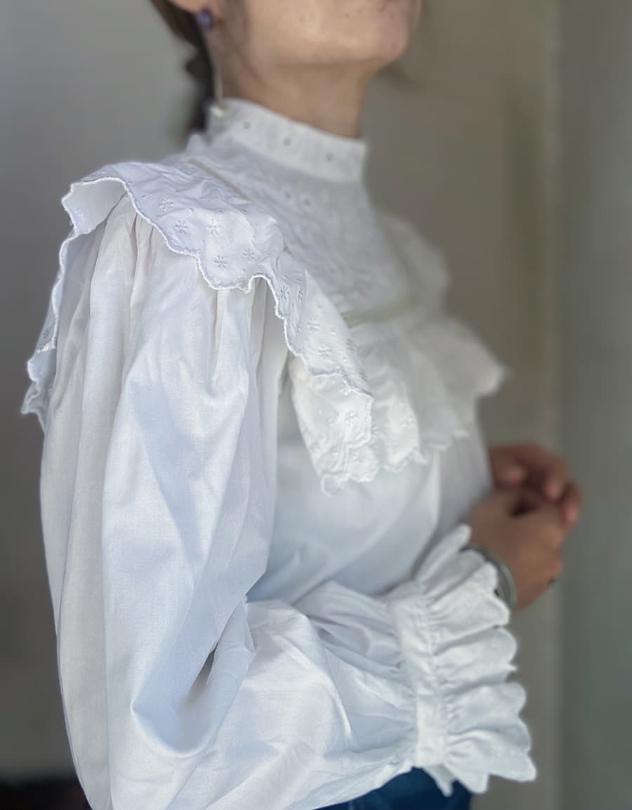 フランスアンティークブラウスフリルレースブラウス