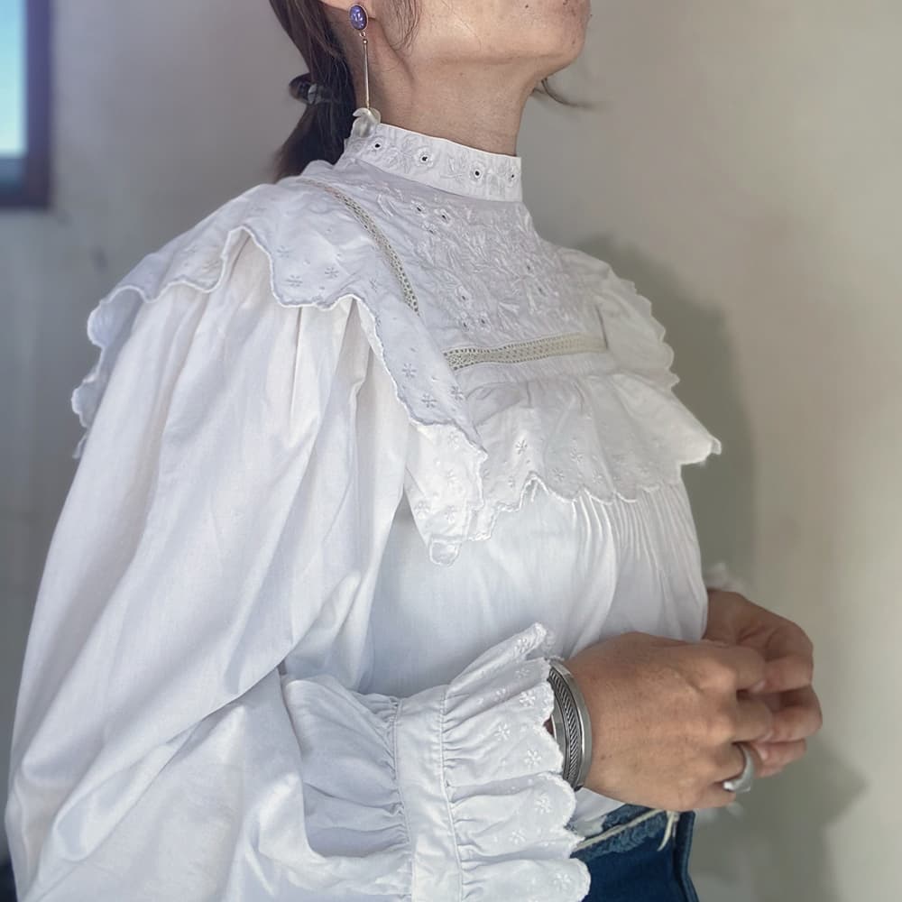 フランスアンティークブラウスフリルレースブラウス